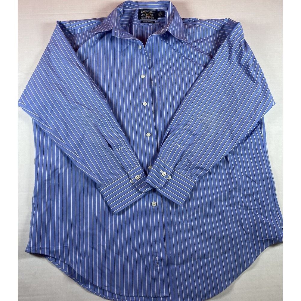 American Living Button Up Shirt Mens‎ 16 Long Sleeve Blue Striped Cotton Casual